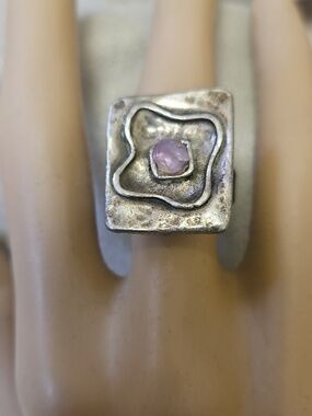 Sterling Silver art artisan ring with Genuine Amethys Stone Adjustable